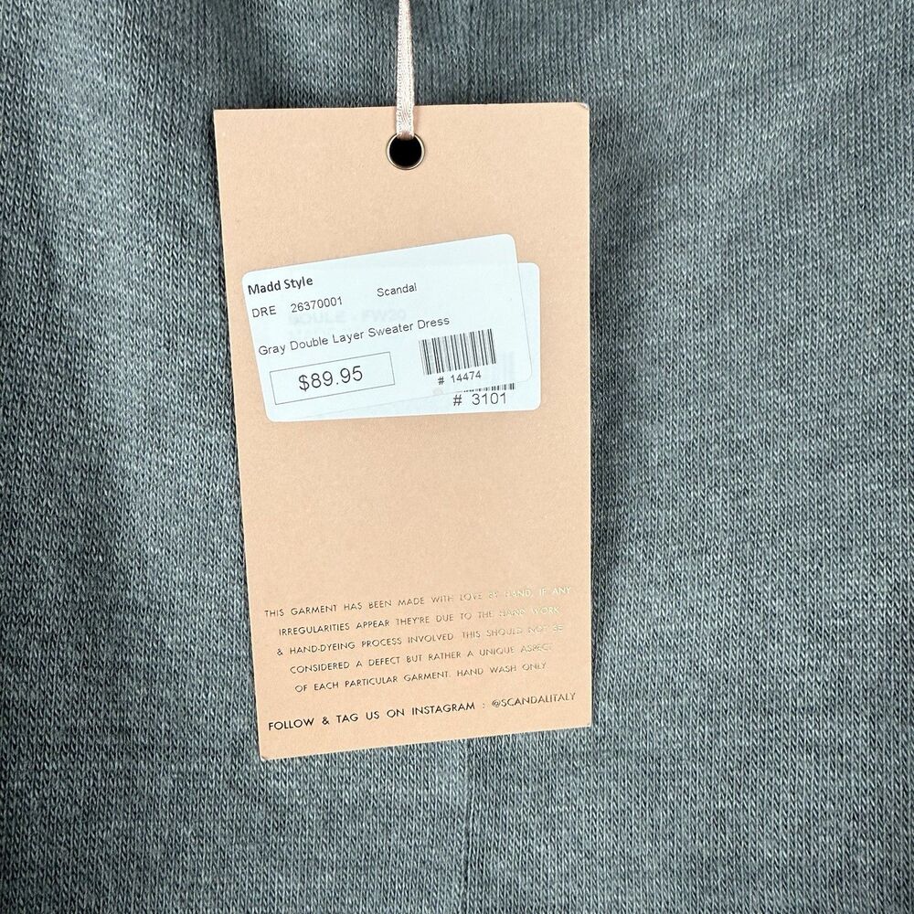 Scandal Italy Cowl Neck Sweater Angora Layered Dress Gray/green Lagen L/XL NWT - Picture 5 of 9